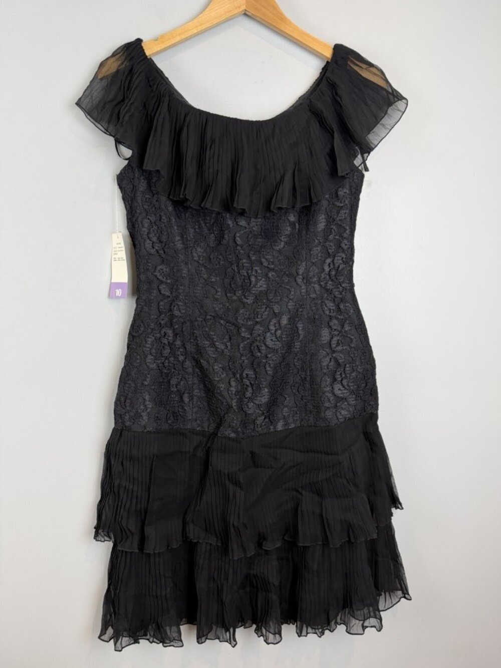 Oscar de la Renta Studio Black Lace Dress Womens Size 10 Pleats NWOT Retro